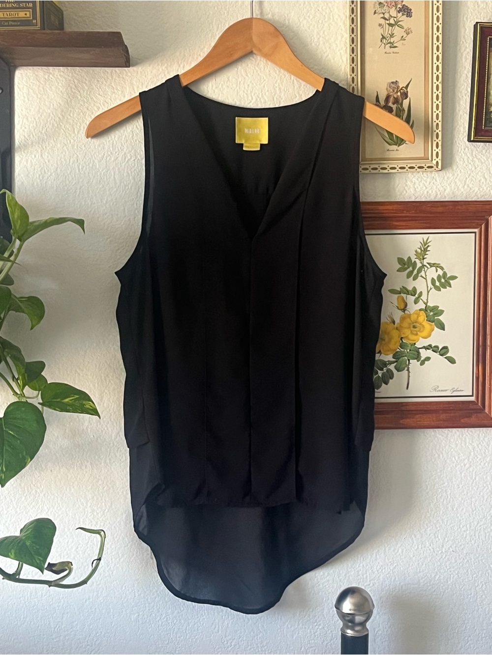 Maeve Anthropologie Black Sleeveless Blouse – Layered Hem Hi-Low Tank Top